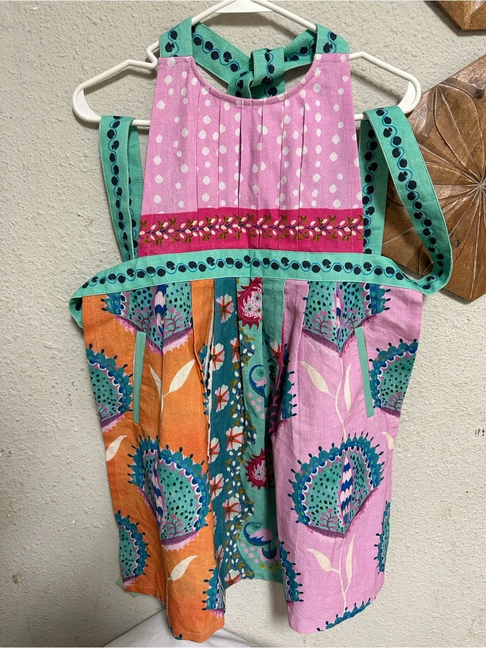 Anthropologie Pink, Turquoise & Orange Patchwork apron